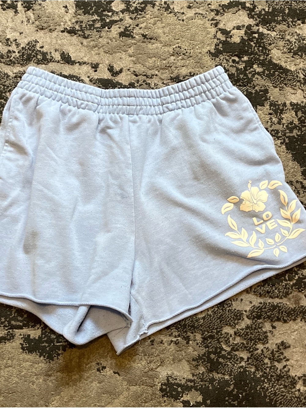 H&M Light Blue Lounge Shorts with Floral LOVE Graphic